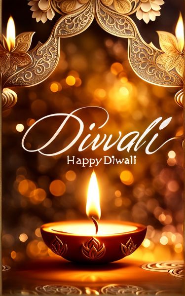 This may contain: happy diwali greeting card with lit candle