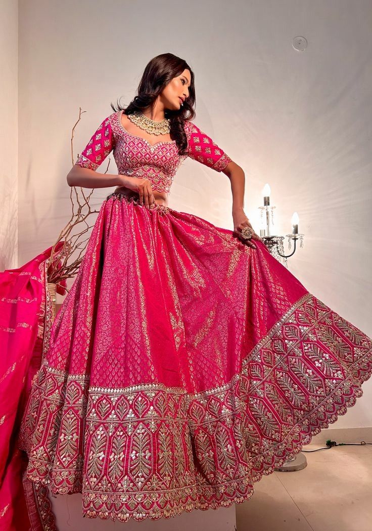 Stunning Karwa Chauth look ideas in saree, lehenga and suits 3 Vibrant pink lehenga for Karwa Chauth look.