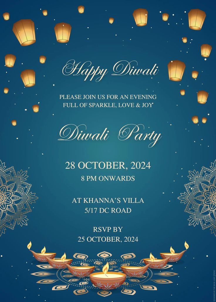 Diwali card party invitation