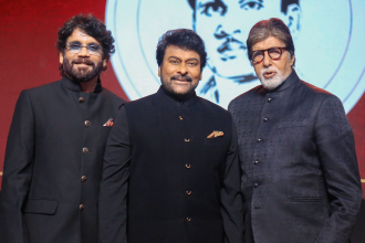 Amitabh Bachchan felicitates Chiranjeevi with ANR award in Hyderabad