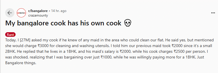 Bengaluru man's cook has a cook and maid