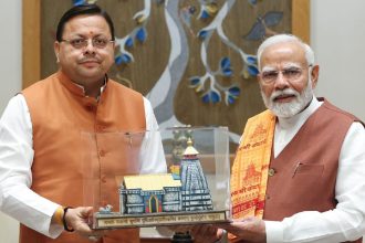 Uttarakhand CM Pushkar Dhami gifts Kedarnath replica to PM Modi, lauds BJP’s Haryana election win