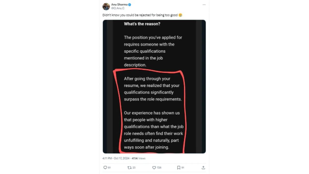 Google employee gets rejected for being too good for the job she applied for Google employee gets rejected for being too good for the job she applied for