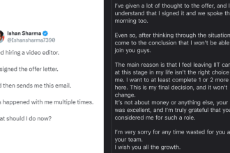 IIT student rejects YouTuber’s job offer despite ‘excellent pay’