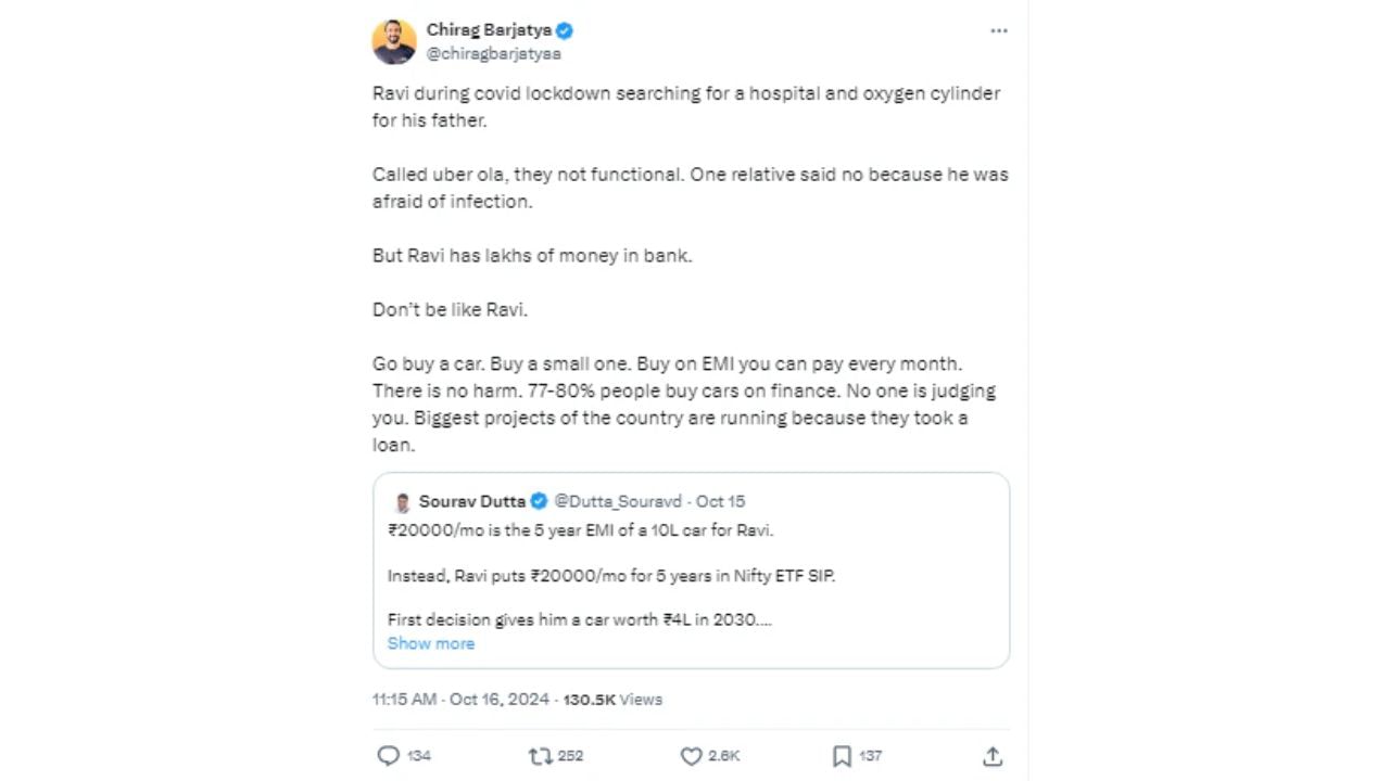 Man wants people to invest in SIPs rather than buying a car internet disagrees 1