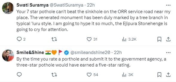 Netizens commented on techie post about creating app to rate potholes.