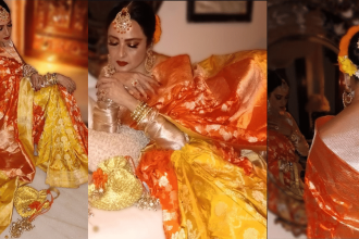 All eyes on Rekha: Bollywood icon slays in orange-yellow Banarsi saree at Diwali bash
