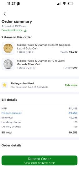 The man had ordered two coins from Blinkit.