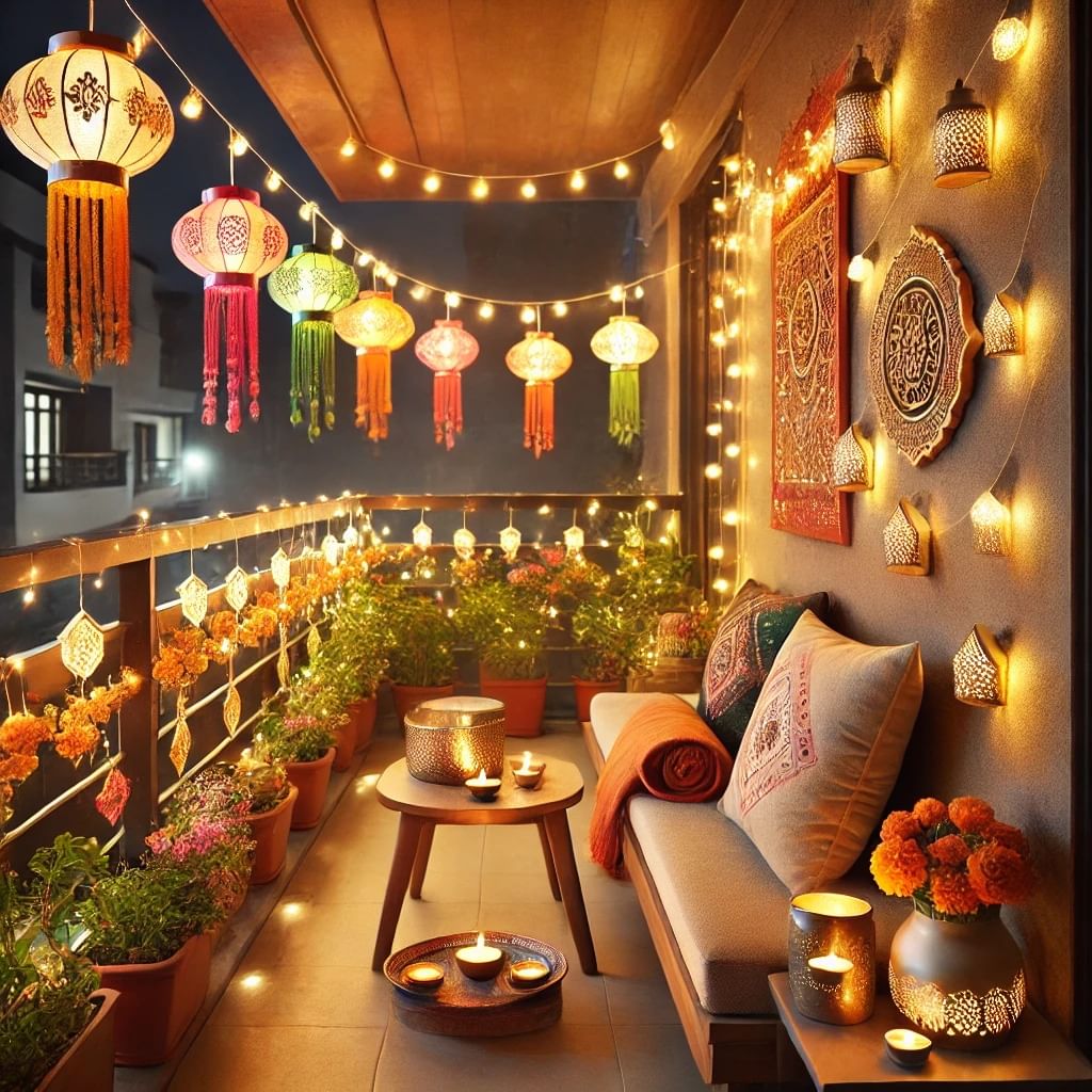 Balcony decoration for Diwali