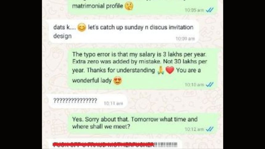 Woman curses potential groom after he revealed he earns Rs 3 lakhs, not Rs 30 lakhs
