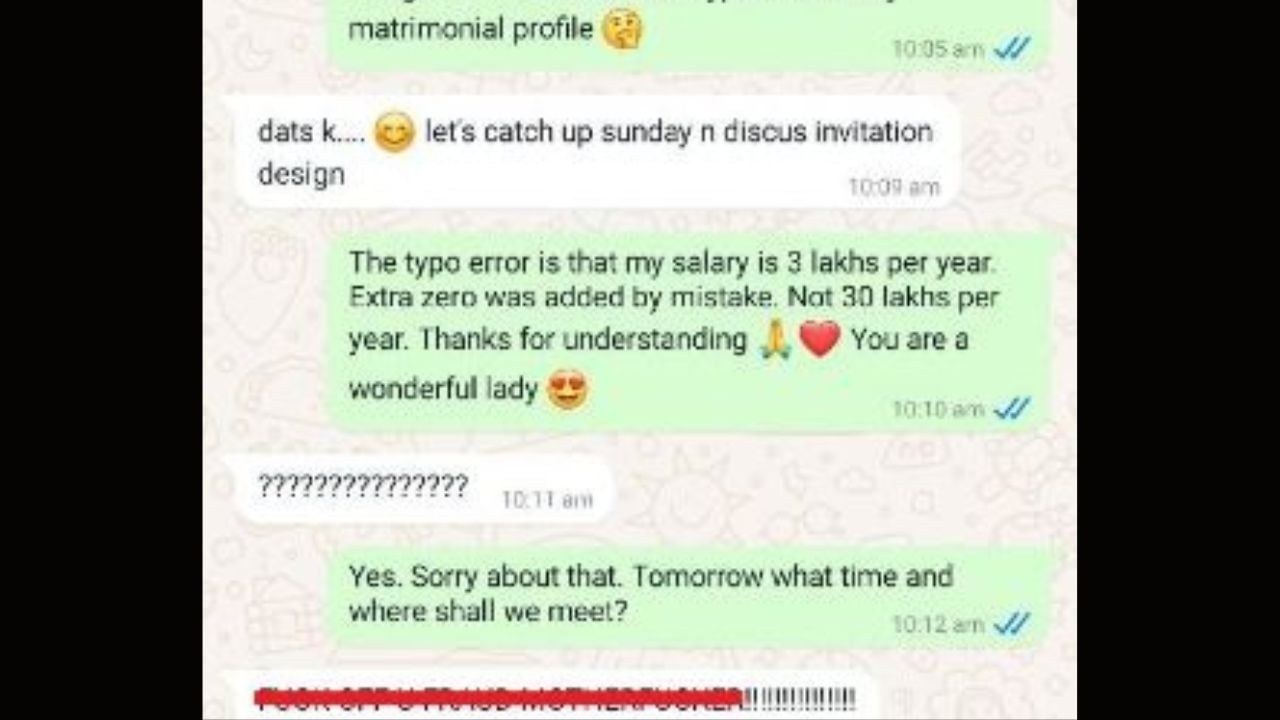 Woman curses potential groom after he revealed he earns Rs 3 lakhs, not Rs 30 lakhs Woman curses potential groom after he revealed he earns Rs 3 lakhs, not Rs 30 lakhs