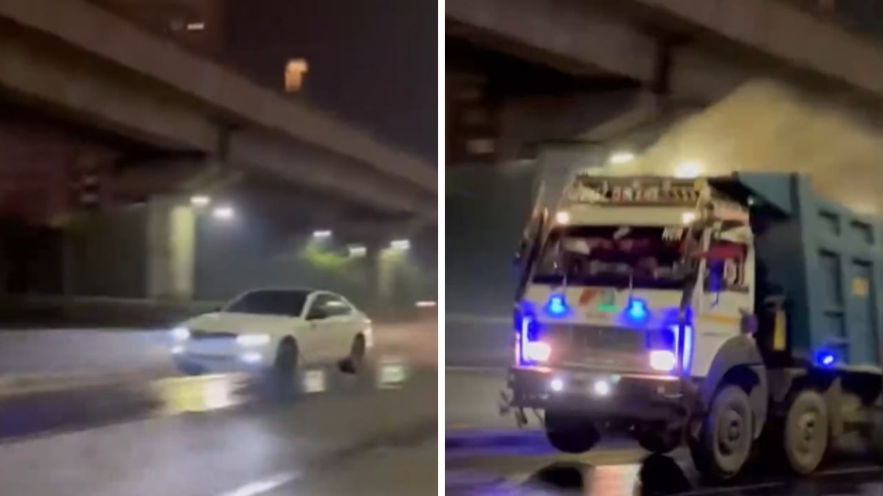 Video: Vehicles ‘take off’ on unmarked speed bump at Gurugram road