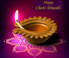 This may contain: happy diwali greeting card with lit candle on purple and pink background for diwali festival