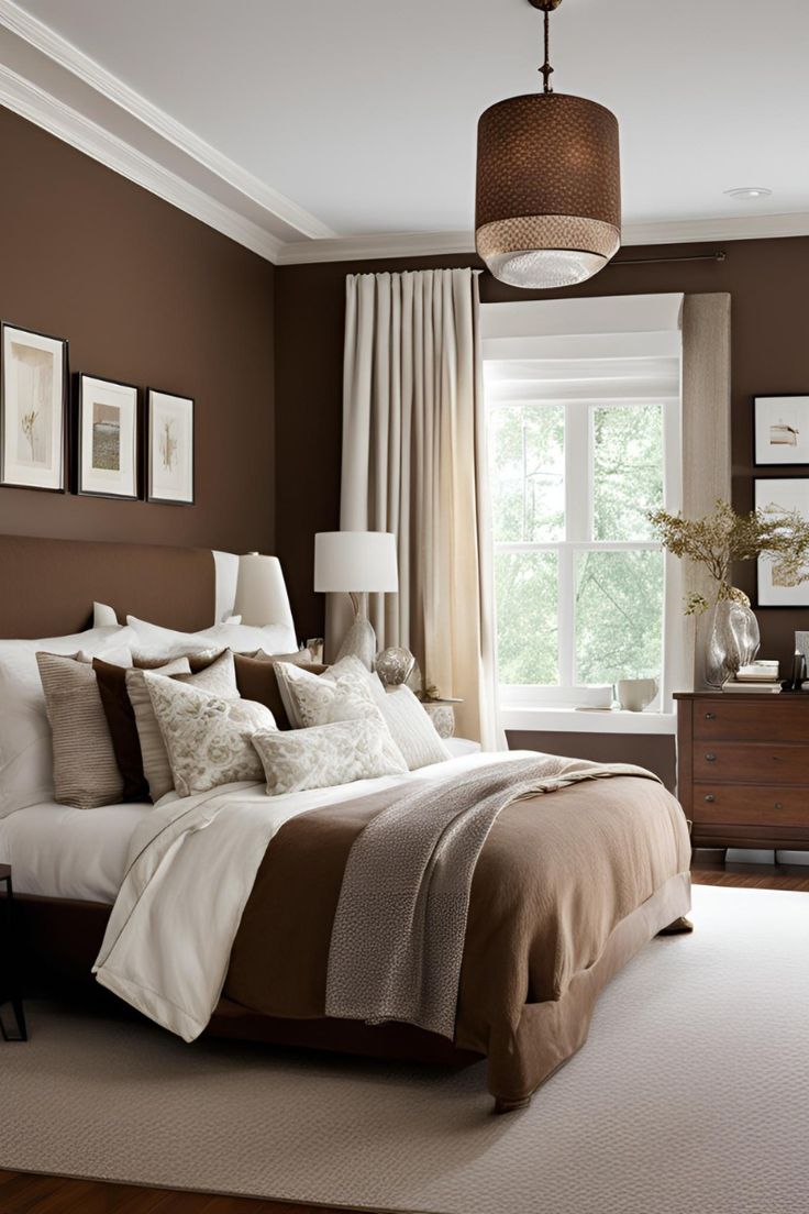Brown and white coloured bedroom