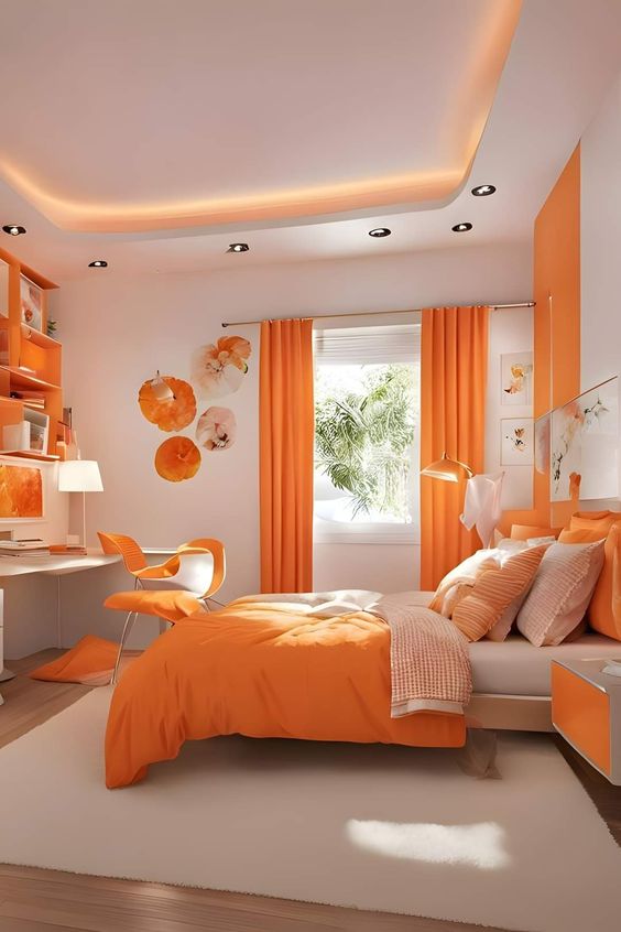 White and orange bedroom