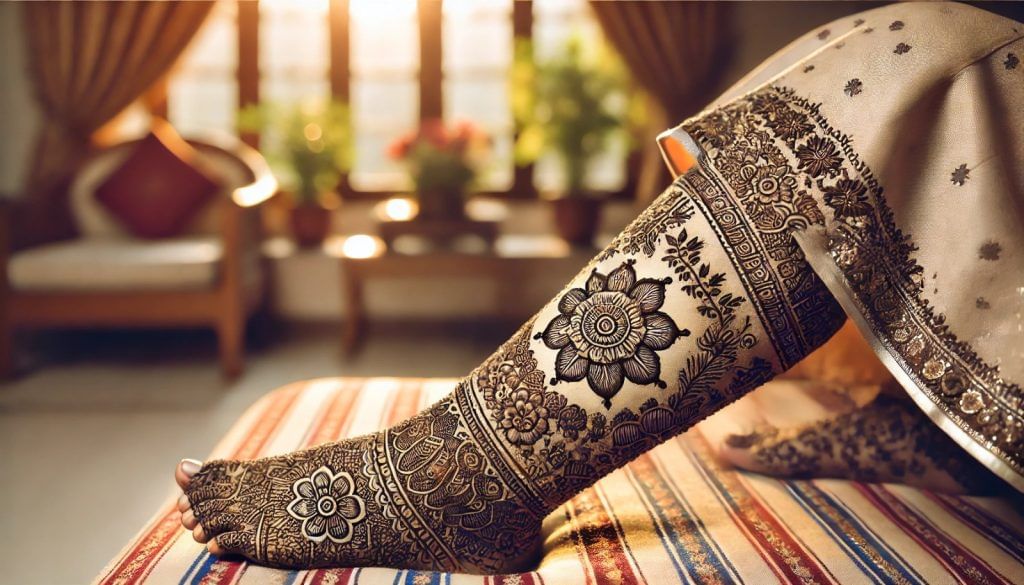 Full leg floral mehndi design for Karwa Chauth