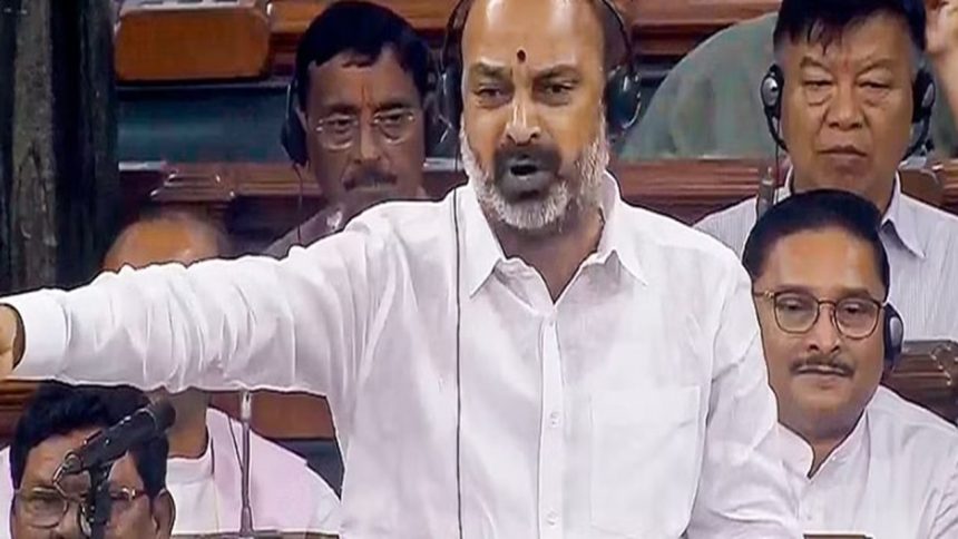 Telangana: Union Minister Sanjay stages dharna for Group 1 services exam aspirants