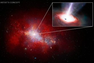Astronomers find voraciously feeding black hole in early universe