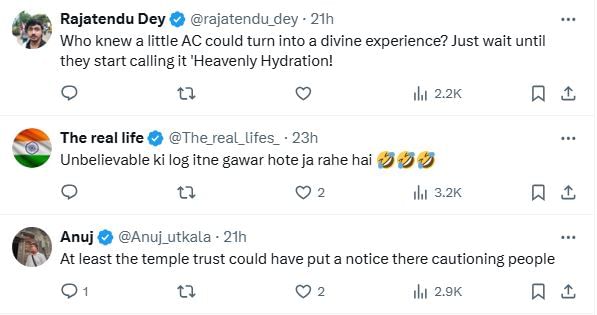 Shocking! Devotees drink AC water thinking it may be ‘Charan Amrit’ at UP temple 2 Netizens react to Banke Bihari Mandir devotees drinking AC water.