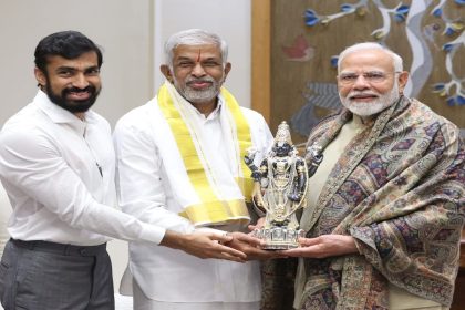 My Home Group’s Chairman Dr Rameswar Rao Jupally and his son J Ramu Rao meet PM Modi to pay their respect