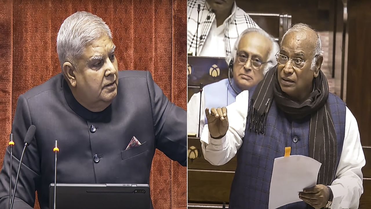 Mallikarjun Kharge vs Jagdeep Dhankhar over Adani issue in Rajya Sabha | Watch