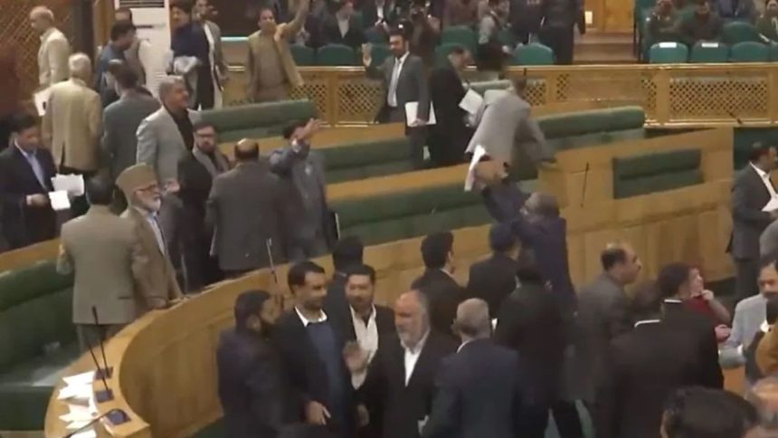 Ruckus in J&K Assembly for 2nd day in a row; Engineer Rashid’s kin marshalled out