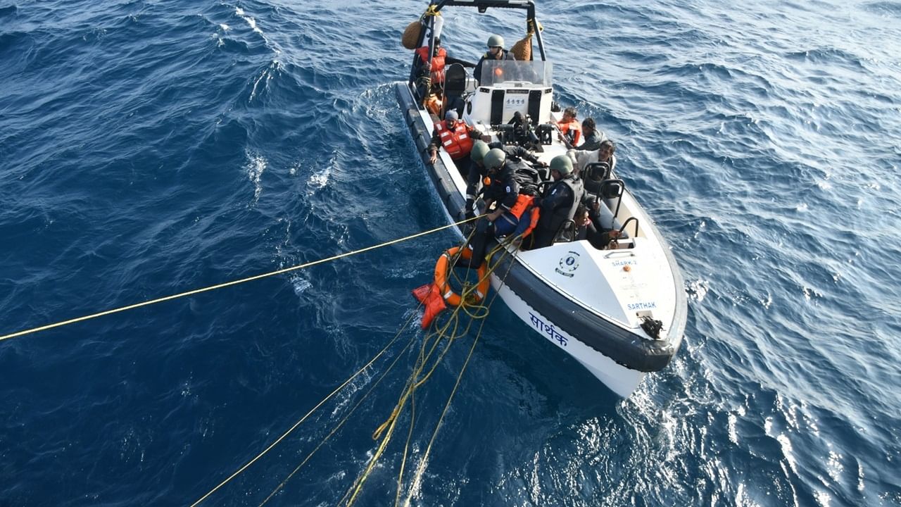 Indian Coast Guard rescues 12 crew members after their vessel sinks near Dwarka
