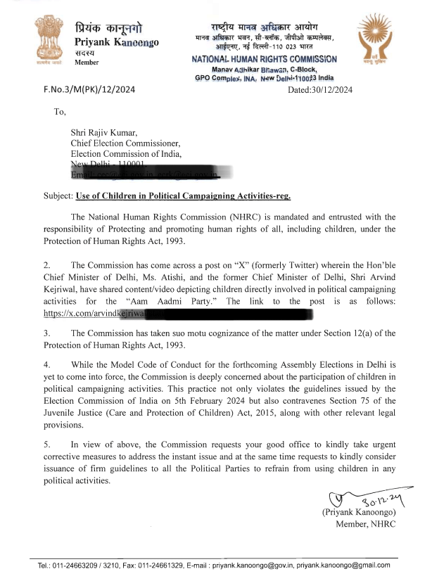 NHRC orders X to remove post with children in political campaign, writes to Delhi CEC 2 NHRC