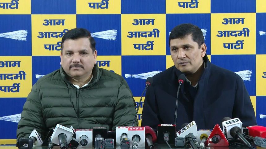 AAP leaders Saurabh Bharadwaj, Sanjay Singh sit on ‘dharna’ outside Delhi CM’s residence