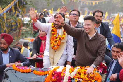 Raghav Chadha leads massive roadshow in Rajendra Nagar, seeks support for Durgesh Pathak