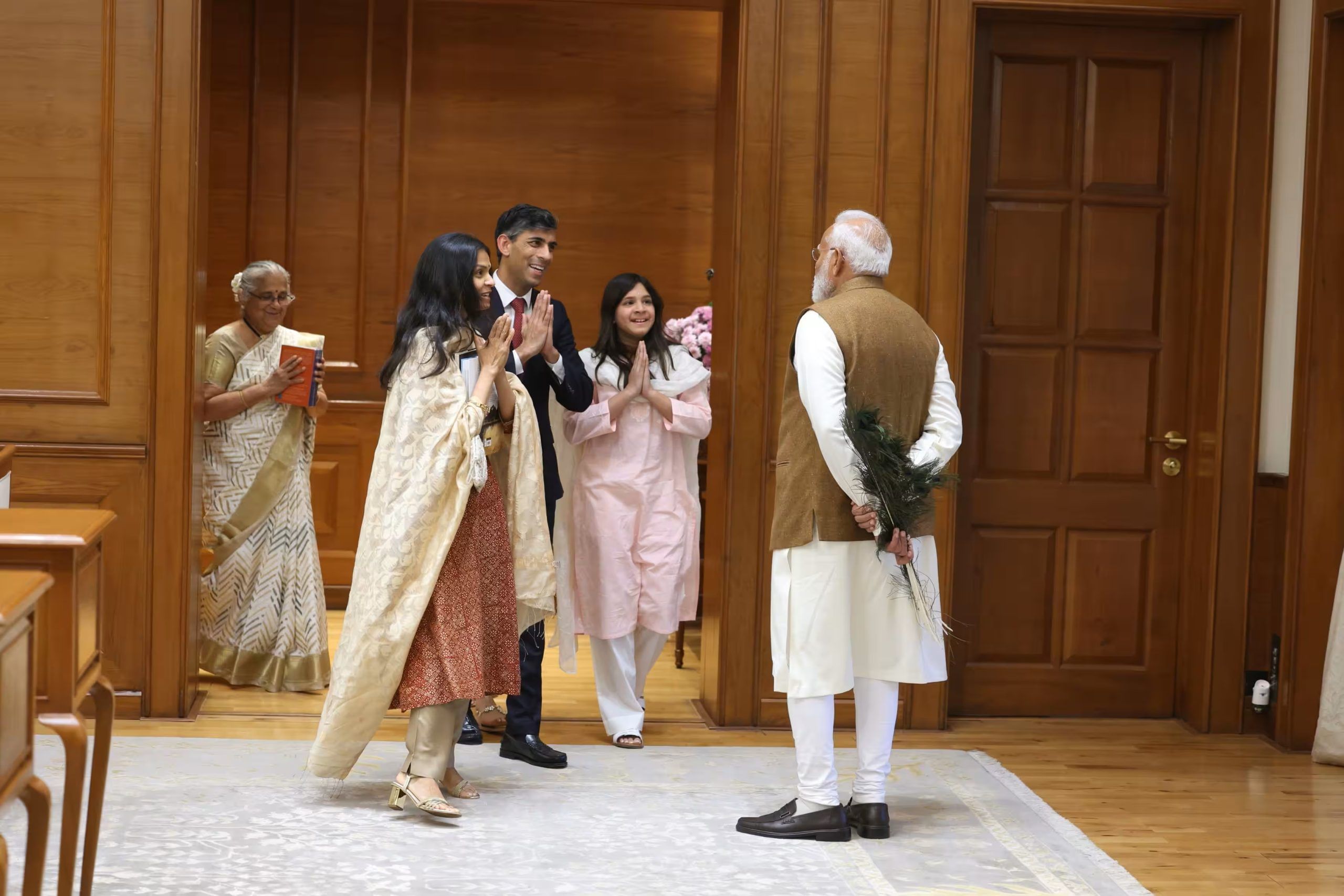 Glimpse of PM Modi in pictures from February 5 PM Modi warmly receives former UK Prime Minister Rishi Sunak and his family at 7 Lok Kalyan Marg New