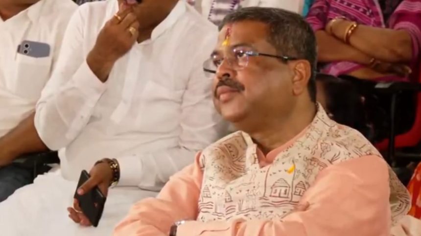 Watch: Union Minister Dharmendra Pradhan listens to PM Modi’s ‘Mann Ki Baat’ in Angul