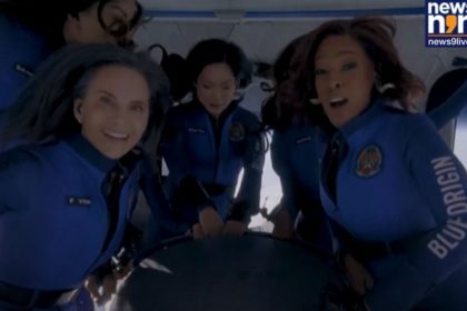 Katy Perry floats in zero-gravity on historic blue origin all-female spaceflight