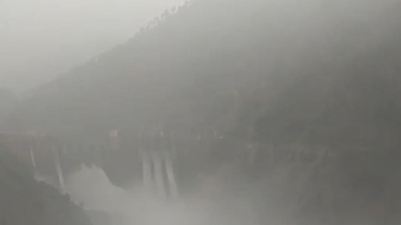 Gates of Baglihar dam on Chenab river opened after heavy rains in Ramban, Jammu and Kashmir