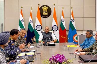 Story of smiles after the strike: Defence Minister meets CDS, 3 service chiefs after India foils Pakistan attack