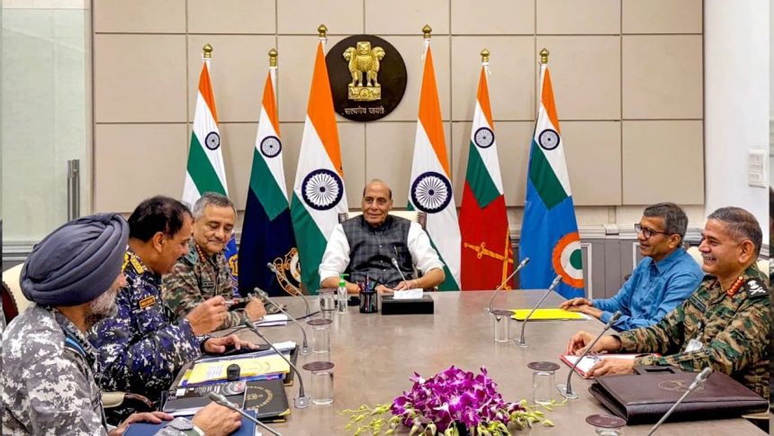 Story of smiles after the strike: Defence Minister meets CDS, 3 service chiefs after India foils Pakistan attack