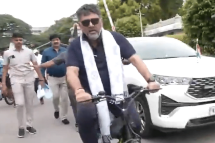 Caught on cam: Karnataka Deputy CM DK Shivakumar falls off bicycle during World Environment Day ride