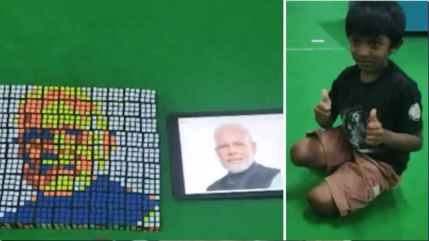 6-year-old builds PM Modi’s portrait with 99 Rubik’s Cubes in just 20 minutes