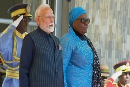 PM Modi receives Ceremonial Welcome 21-gun salute in Namibia