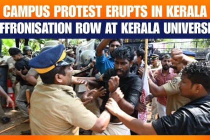 SFI activists storm Kerala University HQ; Police struggle to contain protest